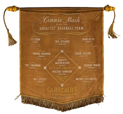 1950s Carstairs Connie Mack Greatest Team Banner with Ty Cobb & Babe Ruth
