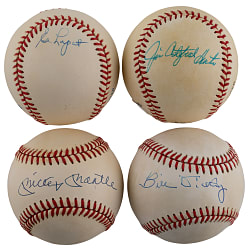 New York Yankees Legends Single-Signed Baseball Group (4) with Mantle, Dickey, Hunter & Lopat