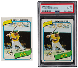 1980 Topps #482 Rickey Henderson Rookie Pair with PSA NM-MT 8