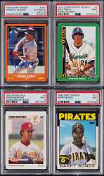 1986-2010 Superstar Rookie PSA Graded Quartet with Signed Alomar, Bonds, P. Martinez & Trout (Minor League)