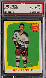1961-1962 Topps Hockey #60 Jean Ratelle Rookie PSA NM-MT 8