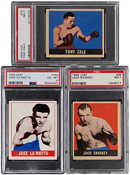 1948 Leaf Boxing PSA EX-MT to NM 7 Graded Trio with #102 Jake LaMotta Rookie PSA EX-MT 6