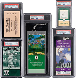 1999-2002 Tiger Woods PSA Graded "Wins" Ticket/Pass Group (5)