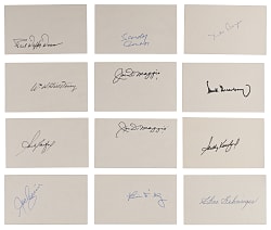 Signed Index Card Collection (94) with (59) Hall of Famers Including (2) Joe DiMaggio, (2) Sandy Koufax Plus Tough Deceased Stars