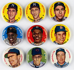 1956 Topps Pins Hall of Fame Collection (9) with Banks, Mays, J. Robinson & T. Williams