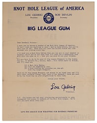 1934 Goudey Knot Hole League Lou Gehrig Letter with R309-1 Babe Ruth Advertisement