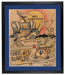 1964 Joseph Corcoran Signed Baltimore Colts vs. Chicago Bears Original Watercolor Artwork in Framed Display
