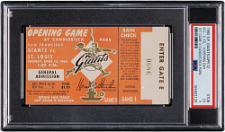 April 12th, 1960 Opening Day San Francisco Giants vs. St. Louis Cardinals Ticket Stub PSA EX 5 - First Game at Candlestick Park!