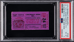 April 4th, 1974 Hank Aaron Career Home Run #714 Cincinnati Reds vs. Atlanta Braves Ticket Stub - PSA EX-MT 6 - Aaron Ties Babe Ruth