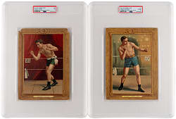 1911 T9 Turkey Red Boxing Cabinets PSA Graded Pair with #63 Harry Lewis (PSA POOR 1) & #72 Honey Mellody (PSA GOOD+ 2.5)