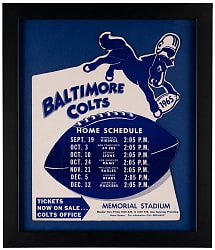 1965 Baltimore Colts Ticket Sales/Schedule Advertising Sign Display - Attractive!