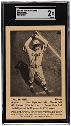1932 New York Giants Schedule Carl Hubbell Postcard Thin Stock SGC GOOD 2