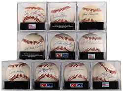 Hall of Fame Single-Signed Baseball Collection (10) with Hubbell, Rizzuto & Terry - All PSA/DNA Graded