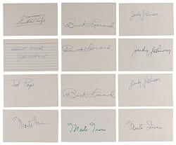 Negro League Signed Index Cards (12) with Satchel Paige & Ted Page