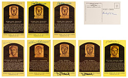 Signed Yellow Hall of Fame Postcards (27) with (3) DiMaggio, (2) Hubbell, Grimes