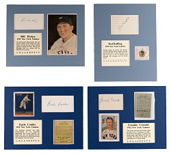 1932 New York Yankees Signed Flats with Matching 1928-1952 Vintage Card Displays (30 Total Items) with Hall of Famers & Stars