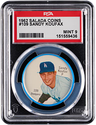 1962 Salada-Junket Coins #109 Sandy Koufax PSA MINT 9