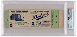 1956 Brooklyn Dodgers vs. New York Yankees World Series Game 2 Full Ticket - Yogi Berra & Duke Snider Home Runs! - PSA VG-EX 4