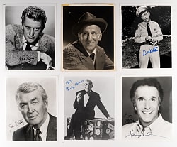 Signed Actor Black & White Photo Collection (35) with Burns, Douglas, Knotts & Winkler