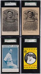 1944-1977 Lou Gehrig Oversized SGC Graded Cards (4) with (2) Hall of Fame Postcards