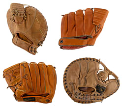 1950s Brooklyn Dodgers Hall of Famer Store Model Gloves (4) with Campanella, Hodges, Reese & Snider
