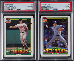 1991 Topps Desert Shield Hall of Fame Record Breakers PSA Graded Pair with #5 Cal Ripken Jr. & #6 Nolan Ryan