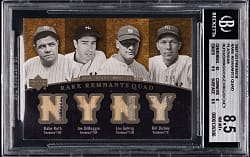 2007 Upper Deck Premier Rare Remnants Quad Platinum with Babe Ruth, Joe DiMaggio, Lou Gehrig & Bill Dickey #2/5 BGS NM-MT+ 8.5
