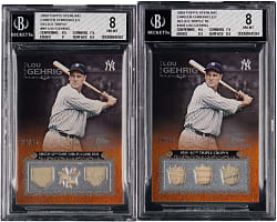 2009 Topps Sterling Career Chronicles Lou Gehrig Triple Relics BGS NM-MT 8 Graded Pair