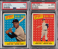 1958 Topps #486 Willie Mays PSA VG 3 & #487 Mickey Mantle PSA EX-MT 6 All-Star Pair