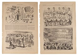 1869 Harper’s Weekly Cincinnati Red Stocking Base-Ball Club Woodcut Illustrations (2) Plus Currier & Ives Elysian Fields Vintage Print
