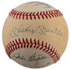New York Yankees Multi-Signed OAL/Brown Baseball with (7) Including Mickey Mantle & Whitey Ford