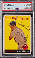 Signed 1958 Topps #375 Pee Wee Reese PSA/DNA 9 Auto Grade