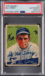 Signed 1934 Goudey #21 Bill Terry PSA/DNA Auto Grade 9