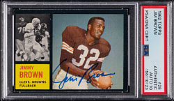 Signed 1962 Topps Football #28 Jim Brown PSA/DNA Auto Grade 10