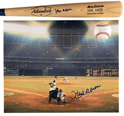 Hank Aaron Signed Trio with Bat, 16x20 Home Run #715 Photograph & Aaron/Al Downing Dual-Signed Baseball with Downing HR #715 Inscription - Each Individually Certified