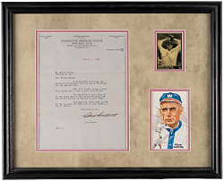 Washington Senators Framed Display with 1938 Clark Griffith Typed Letter Signed to Monte Weaver & Weaver Signed Trading Card - Full JSA LOA
