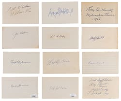 Hall of Famer Signed Index Card Collection (12) with Billy Southworth, Joe McCarthy & Nellie Fox