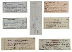 Hall of Famer Signed Checks (7) with Ed Barrow, Eppa Rixey & Ted Williams