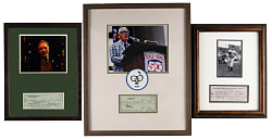 Smoky Joe Wood, Bart Giamatti & Harry Caray Signed & Framed Check Trio