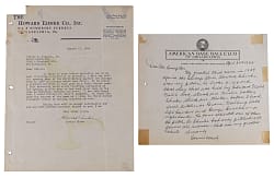 Connie Mack & Howard Ehmke "Most Thrilling Experience" Signed Letter Pair with 1929 World Series 13-Strikeout Record Content