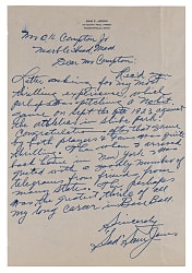 "Sad" Sam Jones "Most Thrilling Experience" Signed Handwritten Letter with 1923 No-Hitter Content