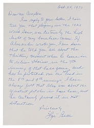Les Bell 1979 "Most Thrilling Experience" Signed Handwritten Letter with 1926 World Series/Grover Cleveland Alexander Protects 1-Run Lead Content