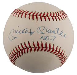 Mickey Mantle Single-Signed OAL/Brown Baseball with No. 7 Inscription - PSA/DNA LOA