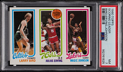 1980-1981 Topps Basketball Larry Bird Rookie/Julius Erving Leader/Magic Johnson Rookie PSA NM 7
