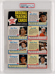 1962 Post Cereal Complete Hand Cut Panel (7 Cards) with (3) Hall of Famers Including Aaron, Berra & Yastrzemski
