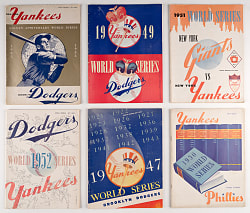 1947-1957 New York Yankees/Brooklyn Dodgers/New York Giants World Series Program Collection (10) with 1947 Jackie Robinson's First World Series