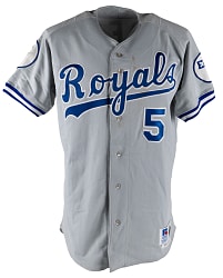 1993 George Brett Kansas City Royals Game-Used Road Jersey with EMK Patch - Phil Wood LOA