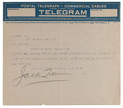 1920 Jack Quinn Signed Spit Ball Permission Telegram Addressed to Miller Huggins - Full JSA LOA