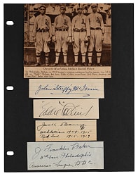 Philadelphia Athletics "$100,000 Infield" Cut Signature Display with Eddie Collins, Frank Baker, Stuffy McInnis, and Jack Barry - JSA