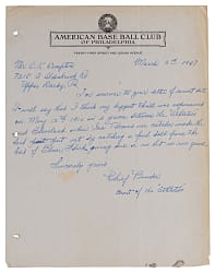 1947 "Chief" Bender "Most Thrilling Experience" Handwritten and Signed Letter - 1910 No-Hitter Against Cleveland with Full JSA